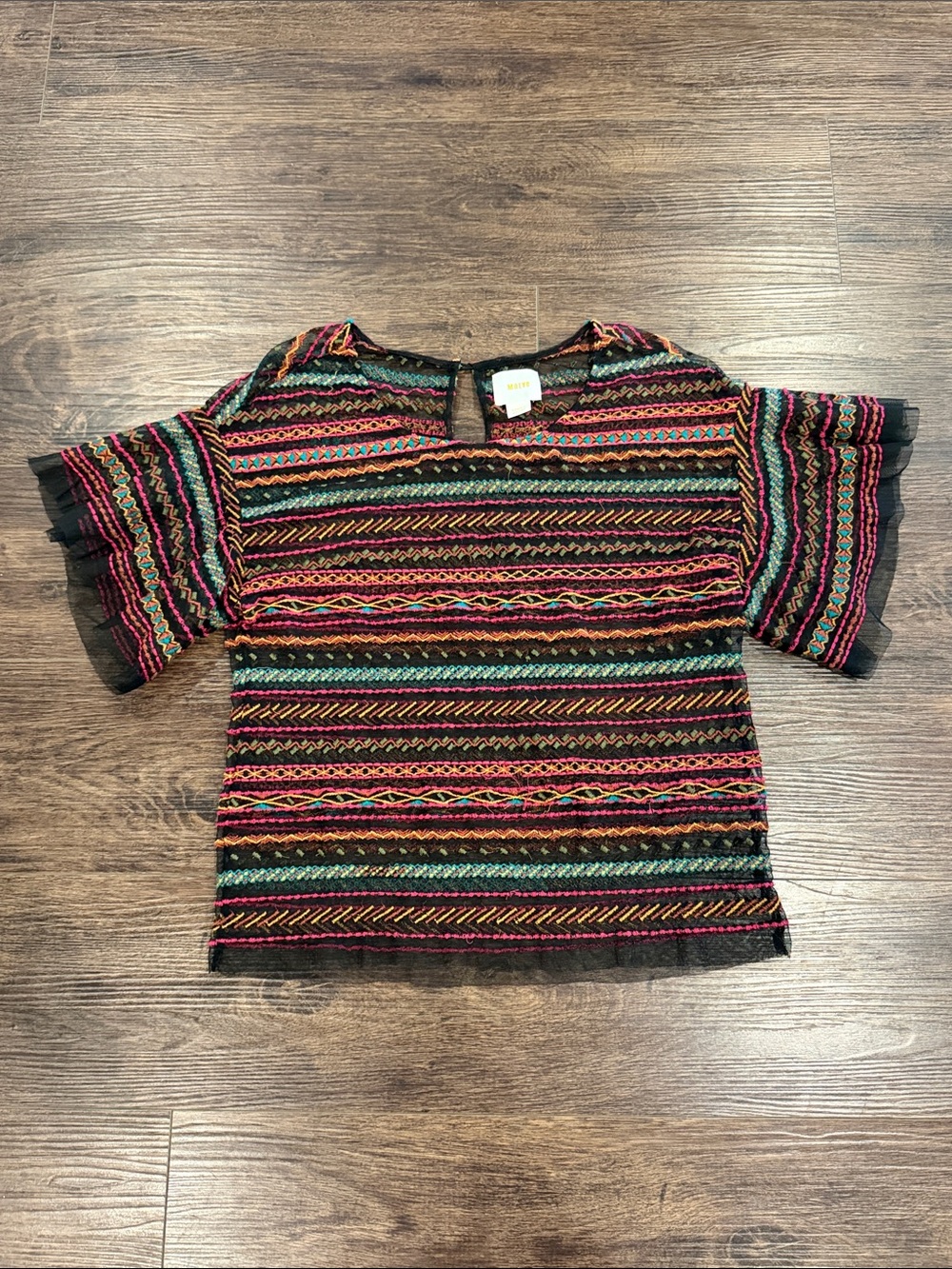 Maeve Multicolor Striped Crochet Short Sleeve Top